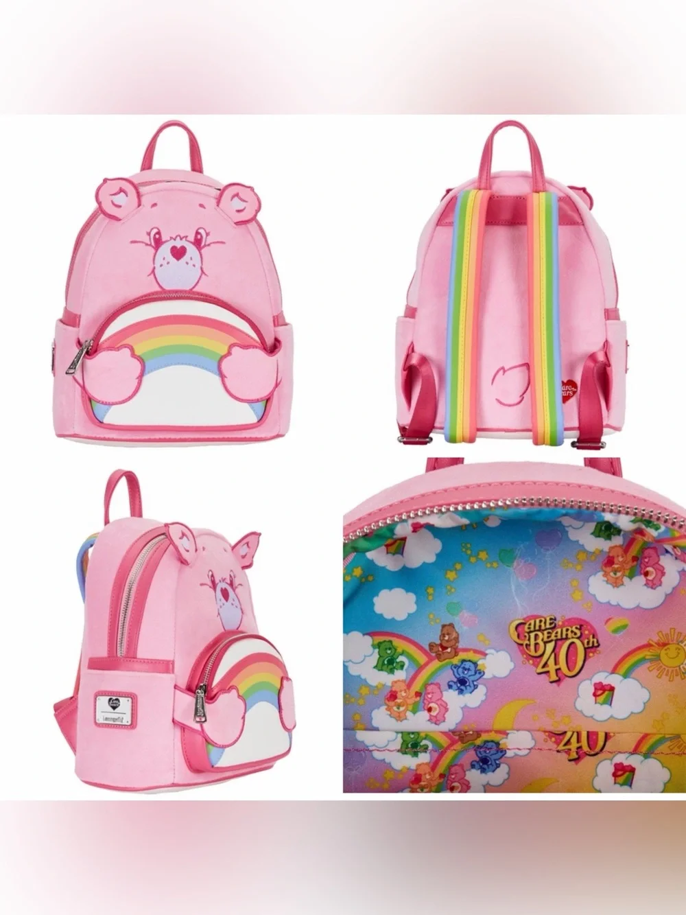 NWOT Loungefly Care Bears 40th Anniversary Cheer Bear Cosplay Plush backpack
